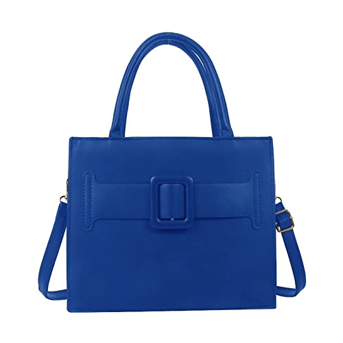 Miaelle Einfarbige Damen-Umhängetasche, Vintage-Stil, PU-Leder, große Kapazität, Umhängetasche, einfache Kuriertasche, blau von Miaelle