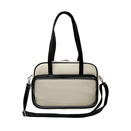 Miaelle Harajuku Handtaschen für Damen und Mädchen, große Kapazität, PU, JK, Kuriertasche, Umhängetasche, Crossbody, Reißverschluss, beige von Miaelle