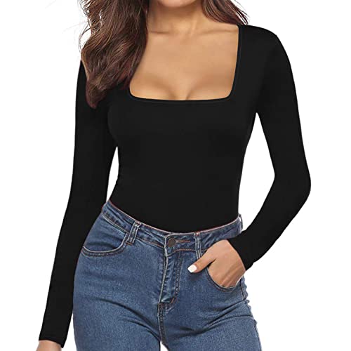 Bodysuit Women,Baumwolle Elegant Body Off Shoulder Body mit Langarm (Schwarz 1, L) von MianYaLi