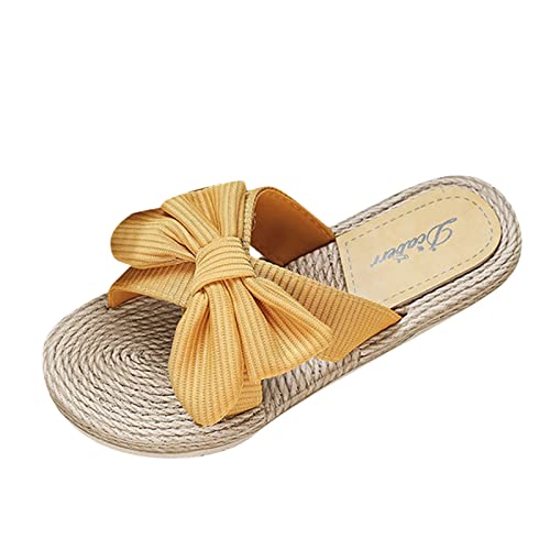 MianYaLi Mode Frühling und Sommer Frauen Hausschuhe Espadrille Schleife Sandalen Flip Flops Strand Flachboden Damenschuhe Schwarz Gr. 38 von MianYaLi