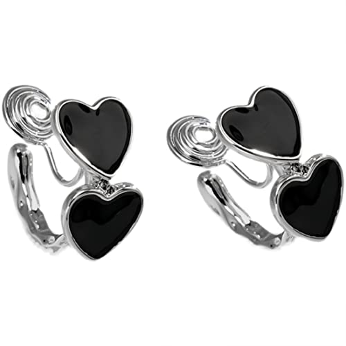 Miancheng 925 Sterling Silber Gothic Schwarzes Herz Clips Ohrringe,Clips Ohrringe Creolen für Damen,Fraue,Mädchen(Ohrclip) von Miancheng