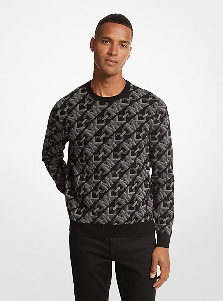 MK Pullover Aus Merinowolle Mit Empire Signature-Jacquardmuster - Schwarz - Michael Kors von Michael Kors Mens