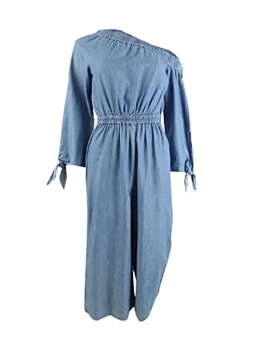 MICHAEL Michael Kors Damen Schulterfreier Cropped-Jumpsuit (XL, Cadet Wash), Light Cadet Wash, X-Large von Michael Kors