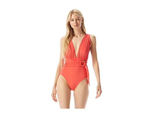 Michael Kors Damen Essentials Surplice Plunge Einteiler, Sangria, 16 von Michael Kors