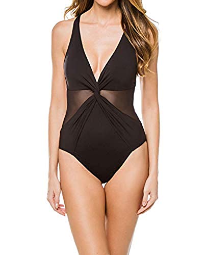 Michael Michael Kors Women's Layered Illusion V-Neck One-Piece Swimsuit w/Mesh Insert & Removable Soft Cups von Michael Kors