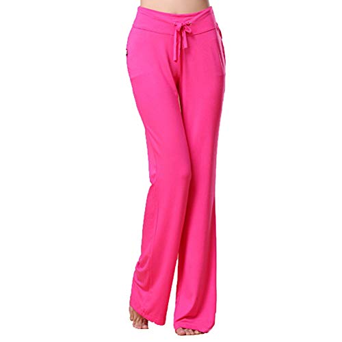 Michelle&A Damen Yoga Hose mit Kordelzug Active Casual Hosen Straight Leg Hosen für Laufen Gym Workout Training Joggen Gr. 36-38, rose pink von Michelle&A