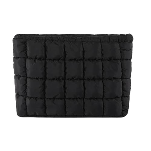 Micmores Kosmetiktasche Puffer Make Up Tasche Gesteppte Schminktasche, Klein Kulturtasche Damen Skincare Organizer Nylon Reise Kosmetiktasche Kosmetikkoffer für Mädchen (Schwarz) von Micmores