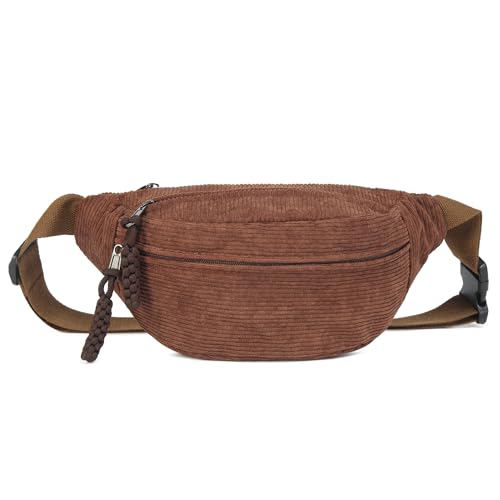 Micmores Umhängetasche Damen, Bauchtasche Damen Klein, Modische Cord Crossbody Bag Damen, Stilvolle & Praktische Brusttasche Gürteltasche Hüfttaschen für Outdoor Sport Reise Laufen Schule (Braun) von Micmores