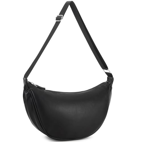 Micmores Crossbody Bag Damen Moon Bag Weiche-PU Leder Umhängetasche Halbmond Tasche Schultertasche mit verstellbarem Gurt,Schwarz von Micmores