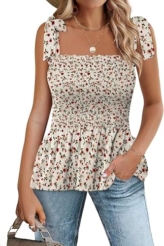 Micoson Tanktops mit Rüschen für Damen, Sommer, quadratischer Ausschnitt, ärmelloses Oberteil, Schulterbindung, Chiffonbluse, Babydoll-Shirt, Rosa, Größe S, Weiß, X-Groß Micoson Tanktops mit Rüschen für Damen, Sommer, quadratischer Ausschnitt, ärmelloses Oberteil, Schulterbindung, Chiffonbluse, Babydoll-Shirt, Rosa, Größe S, Weiß, X-Groß von Micoson