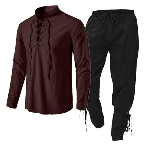 Mittelalter Kleidung Herren Set, Freizeitanzug Wikinger Kleidung Renaissance Kostüm Set mit Leinenhemd Mittelalterliches Piratenhemd Mittelalter Hose Freizeitanzug Mittelalter Kleidung Herren Set, Freizeitanzug Wikinger Kleidung Renaissance Kostüm Set mit Leinenhemd Mittelalterliches Piratenhemd Mittelalter Hose Freizeitanzug von Midiskye