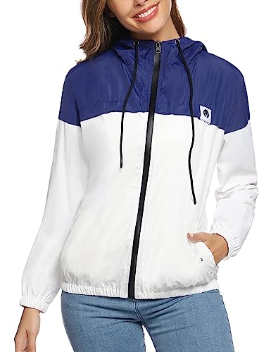 Damen Regenjacke Wasserdicht Leicht Windbreaker Zip Atmungsaktiv Regenjacken Regenmantel dünn Sportjacke mit Kapuze BLW L von Migcaput