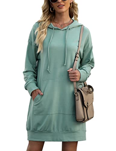 Migcaput Damen Kapuzenpullover Dünn Kleid Langarm Baumwolle Einfarbig Hoodie Casual Mantel Outwear Sweatshirts mit Kapuze Minzgrün M von Migcaput