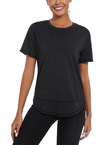 Migcaput Damen T-Shirt Kurzarm Sport Laufshirts Sportshirt Fitness Leichtes Yoga Activewear Atmungsaktiv Schnelltrocknendes Gym Shortsleeve Rundhalsausschnitt Oberteile von Migcaput