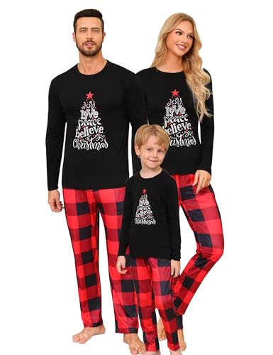 Migcaput Christmas Weihnachts Pyjama Weihnachten Für Familie Schlafanzug Damen Herren Kinder Weihnachtspyjama Set Paare Nachtwäsche Couple PJs Schwarz-B XXL von Migcaput