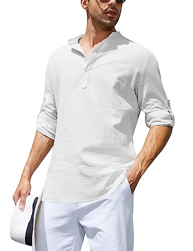 Migcaput Freizeithemd Herren Langarm Leinenhemd Businesshemd Baumwolle Sommerhemd Basic Langarmhemd Slim Fit für Männer WHE XL von Migcaput