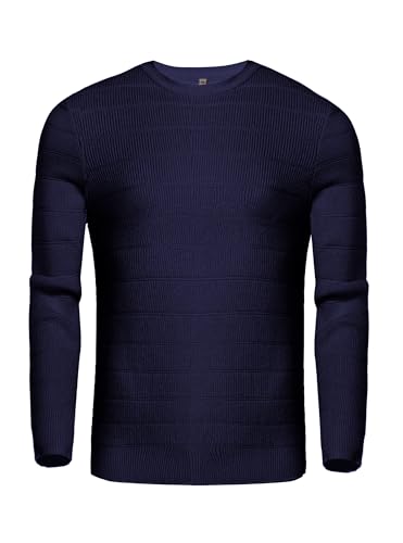 Migcaput Herren Pullover Feinstrick Langarmshirt Strickpullover Sweater mit Rundhalsausschnitt Basic Winterpullover Slim fit für Männer Navy blau M von Migcaput