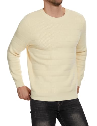 Migcaput Herren Strickpullover Warmer Crewneck Langarmshirt Feinstrick Pullover mit Rundhalsausschnitt Winter Basic für Männer Aprikose XL von Migcaput