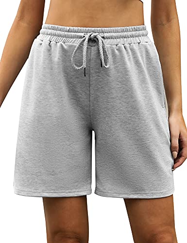 Migcaput Damen Shorts Kurze Sommerhose Freizeithose Elastische Leicht Kordelzug Hohe Taille Kurz Casual Sport mit Taschen für Frauen Grau XL von Migcaput