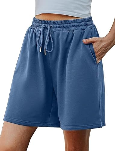 Migcaput Damen Shorts Sommer Kurze Lässige Hose mit Taille Bein Sport mit Kordelzug Kurze mit Taschen Gummiband Freizeit Shorts Elastische Himmelblau L von Migcaput