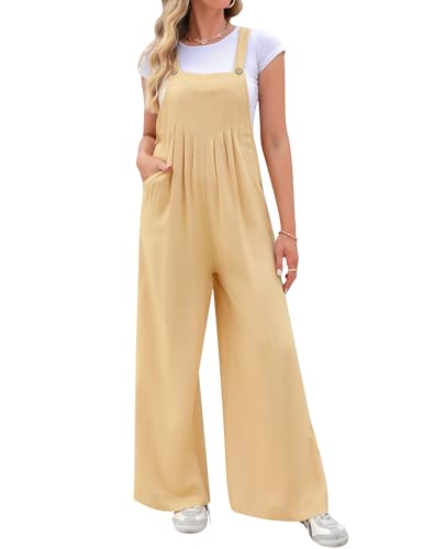 Migcaput Latzhose Jumpsuit Damen Sommer Lang lässige Übergröße Baumwolle Einfarbig Overall Elegant Playsuit mit Große Khaki M von Migcaput