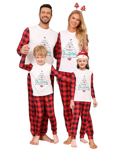 Migcaput Weihnachts Pyjama Christmas Weihnachten Für Familie Schlafanzug Damen Herren Kinder Weihnachtspyjama Set Paare Nachtwäsche Couple PJs Rot-B L von Migcaput