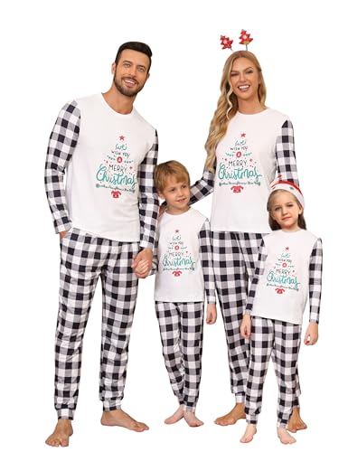 Migcaput Weihnachts Pyjama Christmas Weihnachten Für Familie Schlafanzug Damen Herren Kinder Weihnachtspyjama Set Paare Nachtwäsche Couple PJs Schwarz-B L von Migcaput