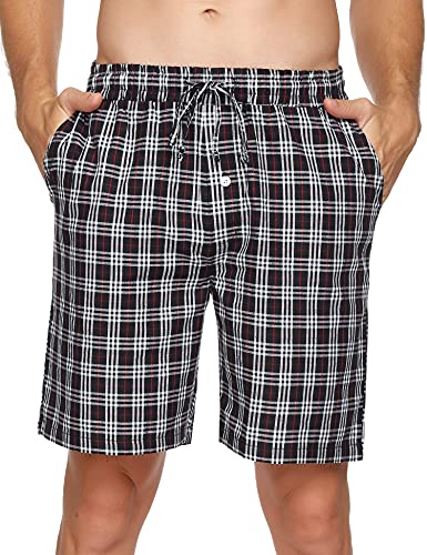 Migcaput Schlafanzug Herren Kurz Baumwolle Kariert Pyjamahose Kurze Hosen Sommerhose Kariertes Pyjama Shorts Männer Schlafanzughose von Migcaput