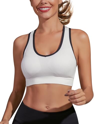 Migcaput Sport BH Damen Bustier BH Ohne Bügel mit gekreuzten Rückenpartien Sport Bra Top Spaghettiträger Cross Back Design Push up BH für Yoga Fitness Weiß XL von Migcaput