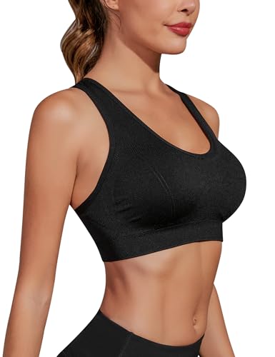 Migcaput Sport BH Damen Bustier BH Ohne Bügel mit gekreuzten Rückenpartien Sport Bra Top Spaghettiträger Cross Back Design Push up BH für Yoga Fitness Sport BH schwarz S von Migcaput