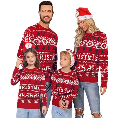 Migcaput Weihnachtspullover Familie Set Weihnachten Sweater Winter Christmas Strickpullover Weihnachten Lustige Strick Weihnachten Party Damen Herren Kinder Rot 4 von Migcaput