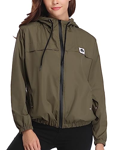 Regenjacke Damen Wasserdicht Atmungsaktiv Dünn Regenmantel Leichte Jacke Windbreaker Sportjacke Fahrradjacke Mit Kapuze JG XL von Migcaput