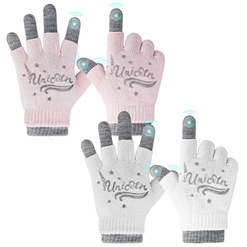 Migliore Wear 2 Paar Winter Kinder Handschuhe, 3 in 1 Touchscreen Kinder Strickhandschuhe, Warme Zauberhandschuhe für Jungen Mädchen, Vollfinger & Halbfinger Stretch Handschuhe für 4-14 Jahre von Migliore Wear
