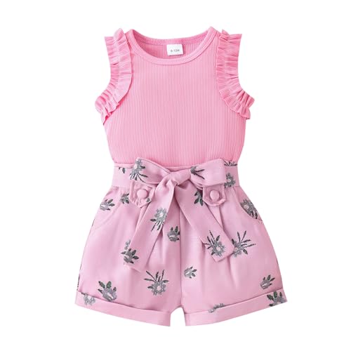 Miipat Baby Mädchen Bekleidungssets Kleinkind Mädchen 2Pcs Sommer Outfits Ärmellose Tops mit Mini Shorts Sets Mädchen Kleidung Sets 100 2-3 Jahre von Miipat