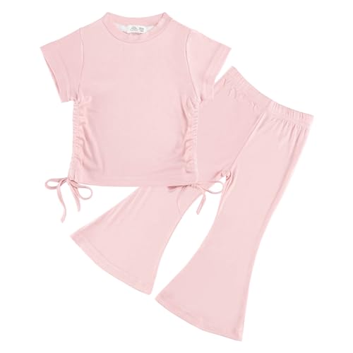 Miipat Baby Mädchen Bekleidungssets Kurzarm Top mit Hose Set 2 teilig Kleinkind Mädchen Sommer Kleidung Weiche Freizeitoutfits für Mädchen Hellrosa 100 2-3 Jahre von Miipat