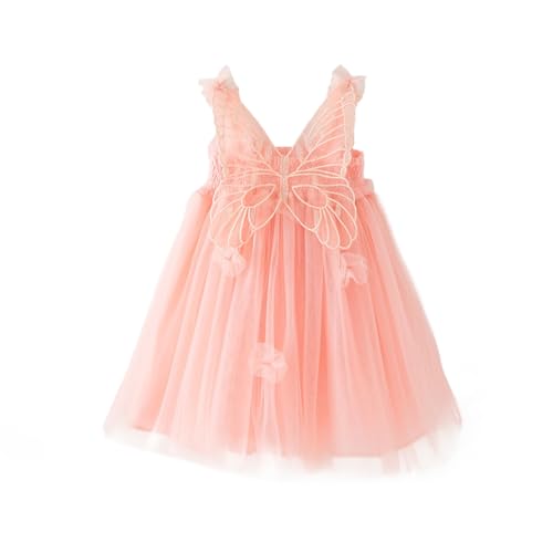 Miipat Baby Mädchen Kleid Ärmellos Schmetterling Prinzessin Tüllkleid Kleinkind Mädchen Blumenmädchenkleider Hochzeit Geburtstag Partykleid Hellrosa 100 2-3 Jahre von Miipat