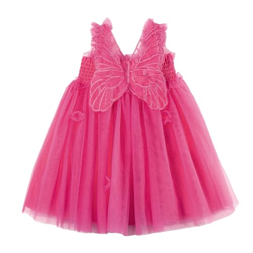 Miipat Baby Mädchen Kleid Ärmellos Schmetterling Prinzessin Tüllkleid Kleinkind Mädchen Blumenmädchenkleider Hochzeit Geburtstag Partykleid Rose 100 2-3 Jahre von Miipat