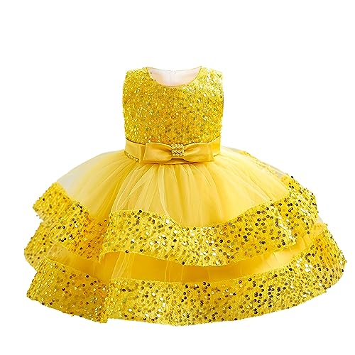 Miipat Baby Mädchen Kleid Prinzessin Tüll Pailletten Partykleid Ärmellos Tutu Blumenmädchenkleider für Geburtstag Hochzeit Gelb 80 12-18 Monate von Miipat