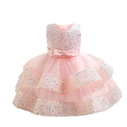 Miipat Baby Mädchen Kleid Prinzessin Tüll Pailletten Partykleid Ärmellos Tutu Blumenmädchenkleider für Geburtstag Hochzeit Rosa 90 18-24 Monate von Miipat