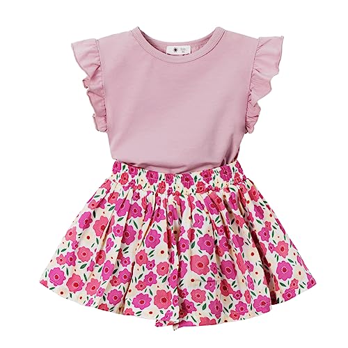 Miipat Baby Mädchen Sommer Kleidung Kurzarm Rüschen Top und Blumen Drucken Hosen Outfits Set 2Pcs Rosa 18-24 Monate von Miipat