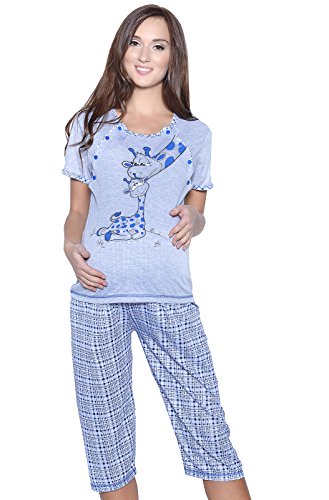 Mija - 3 in 1 Stillpyjama/Stillschlafanzug/Umstandspyjama/Pyjama 2069 (EU40 / L, Grau/Dunkelblau) von Mija Arts