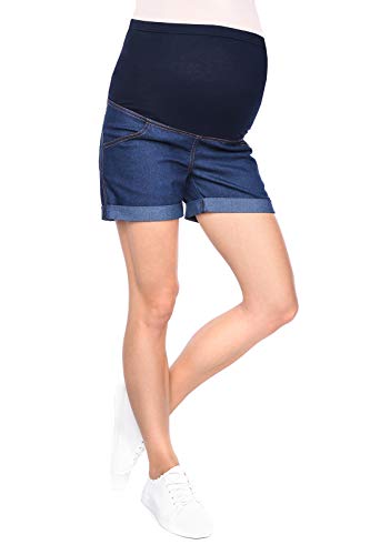 Mija - Kurze Jeans Umstandsshorts/Umstandshose mit Bauchband für Sommer 3086 (42, Denim Marineblau) von Mija Arts