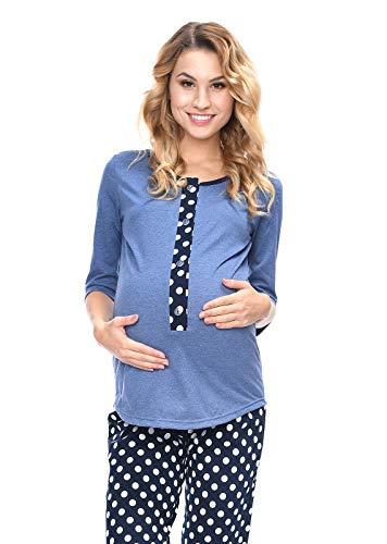 Mija - 3 in 1 Stillpyjama/Stillschlafanzug/Umstandspyjama/Pyjama 4054 (EU40 / L, Jeans blau/Punkte) von MijaCulture