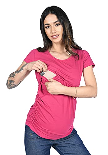 MijaCulture 2 in1 Kurzarm-Shirt Stillshirt & Umstandsshirt/Stilltop/Umstandstop 3074 (38, Rosa) von MijaCulture
