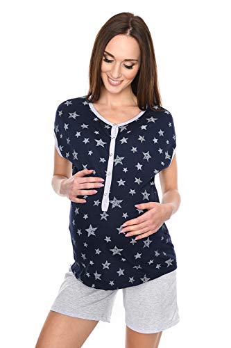 MijaCulture 3 in1 Kurze Stillpyjama Stillschlafanzug Umstandspyjama Pyjama 4118 (EU36 / S, Dunkelblau/Sterne/Melange) von MijaCulture