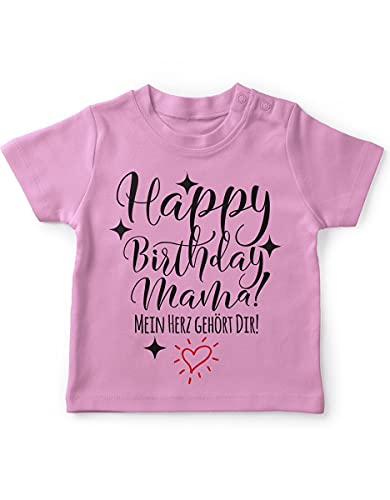 miKalino Baby/Kinder T-Shirt mit Spruch für Jungen Mädchen Unisex Kurzarm Happy Birthday Mama! Mein Herz gehört Dir! | handbedruckt in Deutschland | Handmade with Love, Farbe:rosa, Grösse:92-98 von miKalino