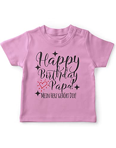 miKalino Baby/Kinder T-Shirt mit Spruch für Jungen Mädchen Unisex Kurzarm Happy Birthday Papa! Mein Herz gehört Dir! | handbedruckt in Deutschland | Handmade with Love, Farbe:rosa, Grösse:92-98 von miKalino