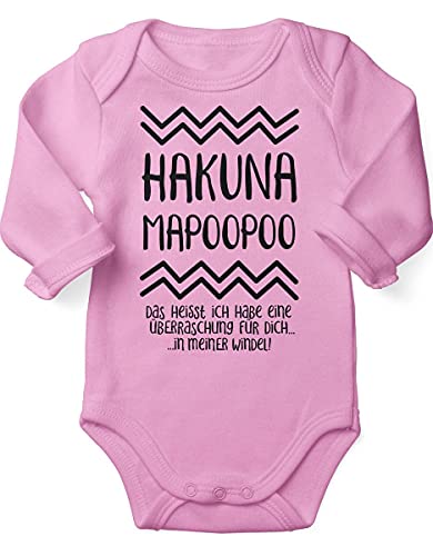 miKalino Babybody mit Spruch für Jungen Mädchen Unisex Langarm Hakuna Mapoopoo | handbedruckt in Deutschland , Farbe:rosa, Grösse:56 von miKalino