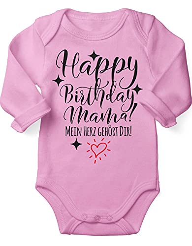 miKalino Babybody mit Spruch für Jungen Mädchen Unisex Langarm Happy Birthday Mama! Mein Herz gehört Dir! | handbedruckt in Deutschland | Handmade with love, Farbe:rosa, Grösse:68 von miKalino