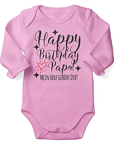 miKalino Babybody mit Spruch für Jungen Mädchen Unisex Langarm Happy Birthday Papa! Mein Herz gehört Dir! | handbedruckt in Deutschland | Handmade with love, Farbe:rosa, Grösse:86-92 von miKalino